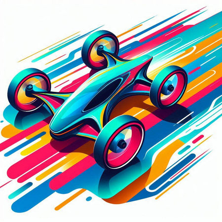 Racing car with wheels on colorful background. 3d illustration.のイラスト素材
