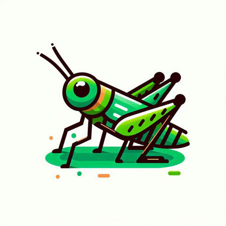 Grasshopper icon. Vector illustration of a green grasshopper.のイラスト素材