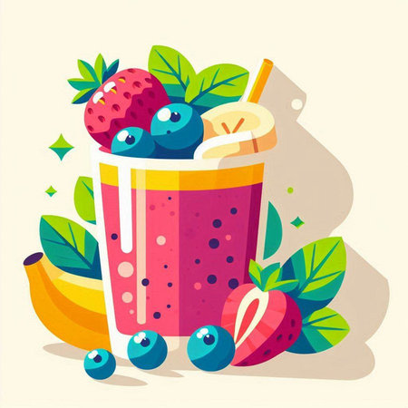 Smoothie drink with fruits. Vector illustration in flat style.のイラスト素材