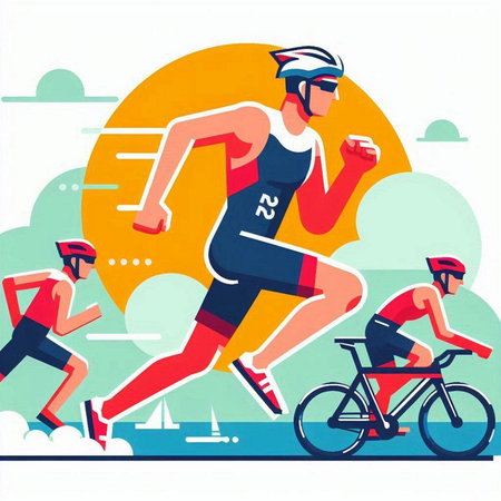Cyclists racing on the road, flat design vector illustration.のイラスト素材