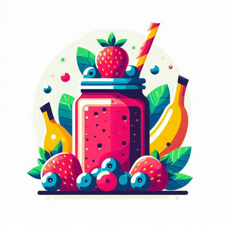 Smoothie in a jar with berries and fruits. Vector illustration.のイラスト素材