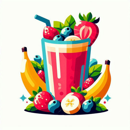 Fruit smoothie in a glass with berries. Vector illustration.のイラスト素材