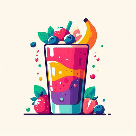 Colorful smoothie with fruits and berries. Vector illustration in flat styleのイラスト素材