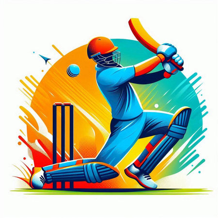 Cricket player batsman in action with ball and bat vector illustration