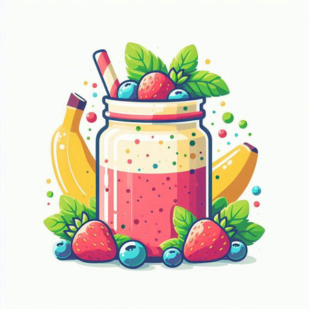 Smoothie in jar with fruits and berries. Vector illustration.のイラスト素材