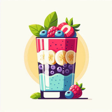 Fruit smoothies in a glass with berries. Vector illustration.のイラスト素材