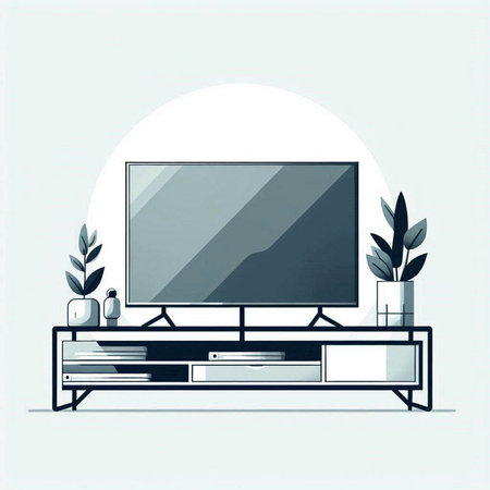 TV on the wall in the living room. Vector illustration, flat styleのイラスト素材