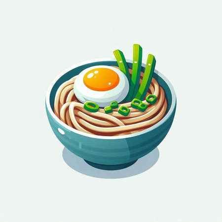 Bowl of udon noodle with egg. Vector illustration.のイラスト素材