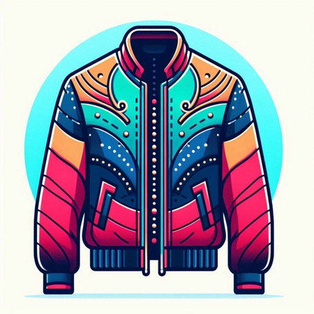 Vector illustration of a winter jacket in blue and orange colors on a white backgroundのイラスト素材