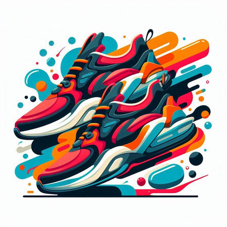 Vector illustration of running shoes. Sneakers on abstract colorful background.のイラスト素材