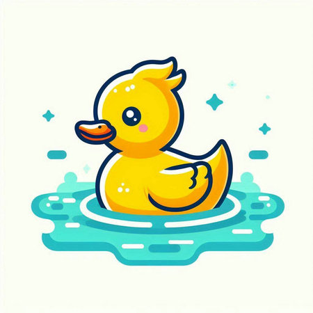 Cute yellow rubber duck swimming in the water. Vector illustration.のイラスト素材