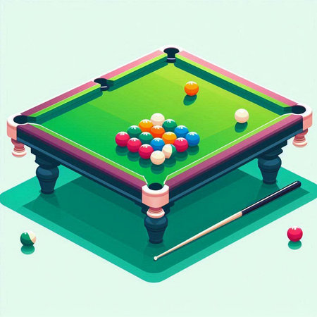 Billiard table with balls and cue. Isometric vector illustration.のイラスト素材