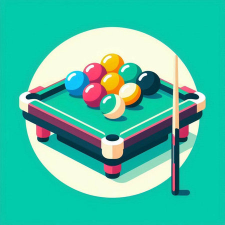 Billiard table with balls in flat design style. Vector illustration.のイラスト素材