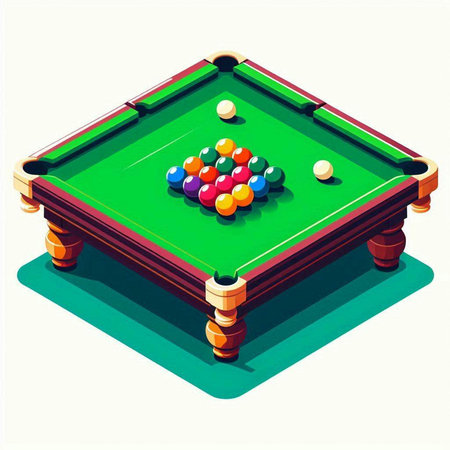 Vector isometric billiard table with balls and cue. Vector illustrationのイラスト素材