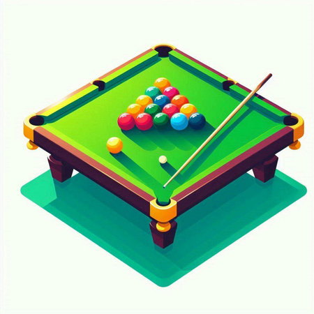 Billiard table with balls in isometric style. Vector illustration.のイラスト素材