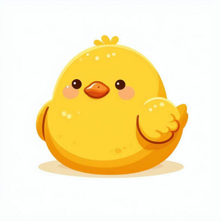 Cute yellow chicken sitting on a white background. Vector illustration.のイラスト素材
