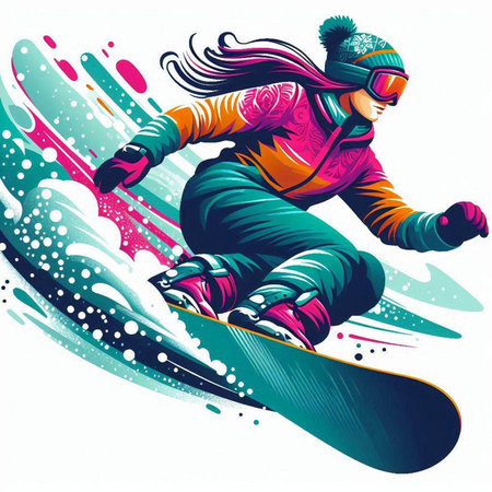 Vector illustration of snowboarder on a white background with splashesのイラスト素材