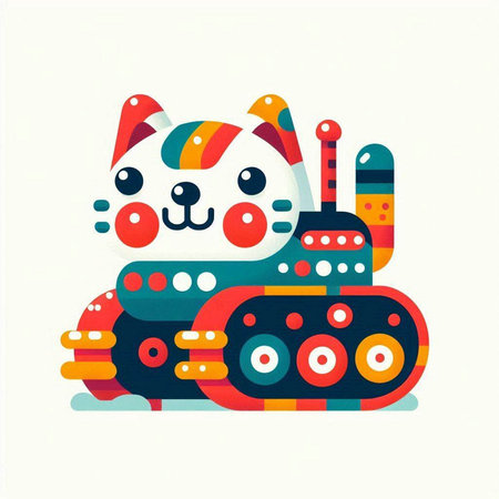 Cute cat in a toy train. Vector illustration on white background.のイラスト素材