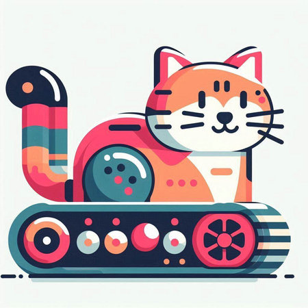 Vector illustration of a cat in a toy car on a white background.のイラスト素材