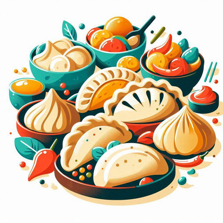 Vector illustration of baklava and other oriental dishes.のイラスト素材