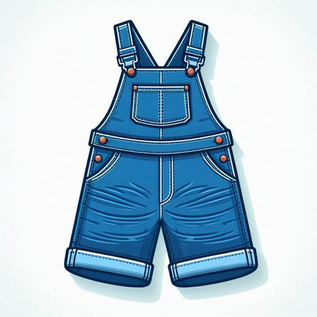Denim overalls with pockets on a white background. Vector illustration.のイラスト素材
