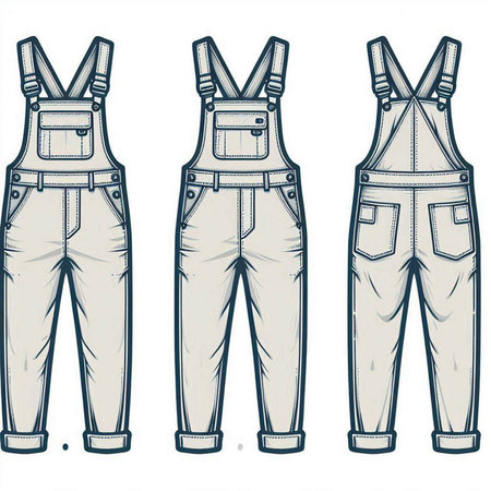 Set of overalls. Vector illustration in sketch style. Isolated on white background.のイラスト素材