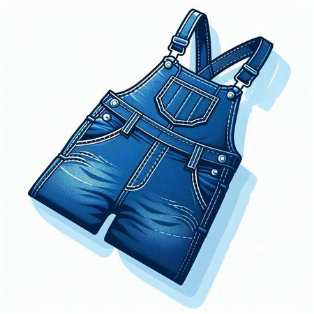 Illustration of a pair of denim overalls on a white backgroundのイラスト素材