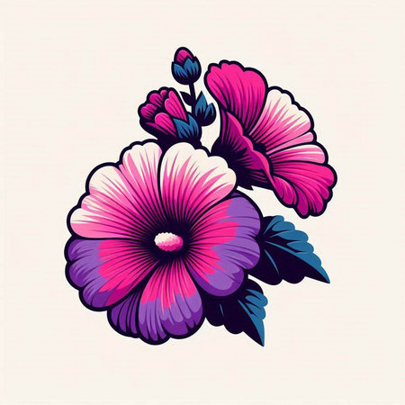 Hibiscus flowers vector illustration. Hand drawn beautiful flowers.のイラスト素材