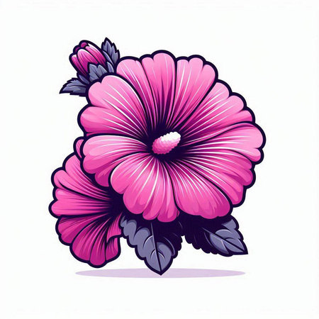 Pink hibiscus flower isolated on white background. Vector illustration.のイラスト素材