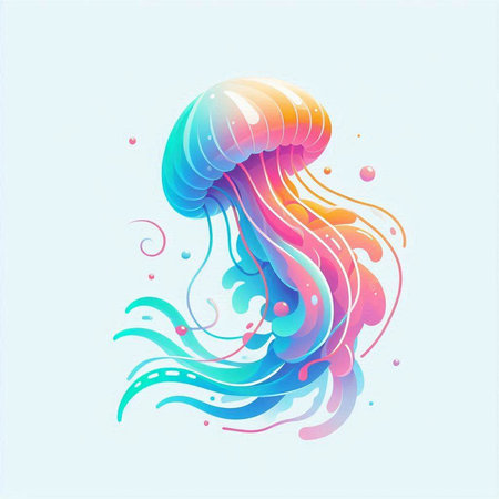 Colorful jellyfish on a light blue background. Vector illustration.のイラスト素材