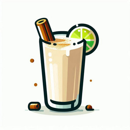 Coffee cocktail with cinnamon and lime on white background. Vector illustration.のイラスト素材