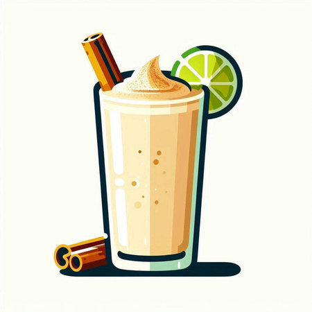Coffee cocktail with whipped cream, cinnamon and lime. Vector illustration.のイラスト素材