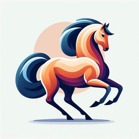 Horse running on the road. Vector illustration in flat style.のイラスト素材