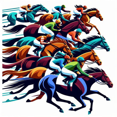 Horse race, jockeys on racing horses, vector illustrationのイラスト素材