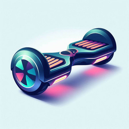 Skateboard or self-balancing electric scooter on blue background