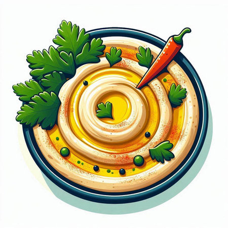 Hummus with paprika and parsley. Vector illustration.のイラスト素材