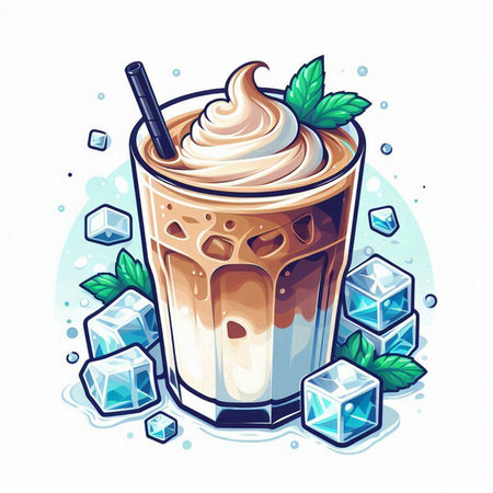 Iced coffee with ice cubes on white background. Vector illustration.のイラスト素材