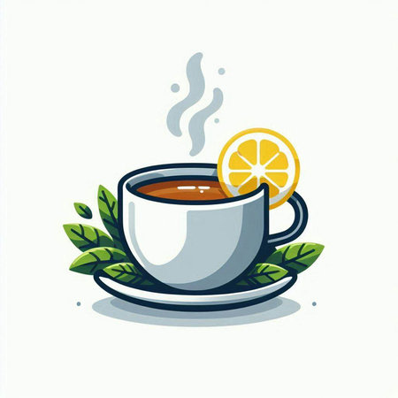 Cup of tea with lemon on a white background. Vector illustration.のイラスト素材