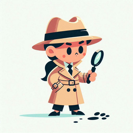 Cute detective with magnifying glass. Vector illustration in cartoon styleのイラスト素材