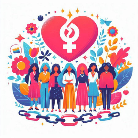 International Women's Day. Group of women in the form of a heart. Vector illustration.のイラスト素材