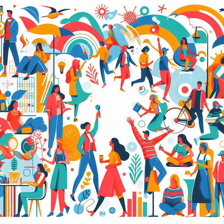 Vector illustration of people with different activities in the city. Flat style.のイラスト素材
