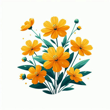 Yellow cosmos flowers isolated on white background. Hand drawn vector illustration.のイラスト素材