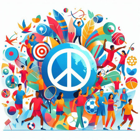 International Day of Peace. Group of people with a peace sign. Vector illustration.のイラスト素材