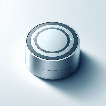 Silver button on a white background. 3d render. Computer digital drawing.