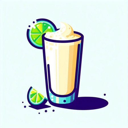 Cocktail with lime and whipped cream in a glass. Vector illustration.のイラスト素材