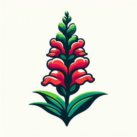Illustration of a red flower with green leaves on a white background