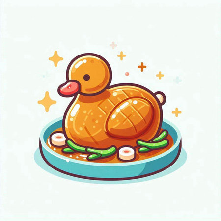 Illustration of a Roast Duck on a plate. Vector illustration.のイラスト素材