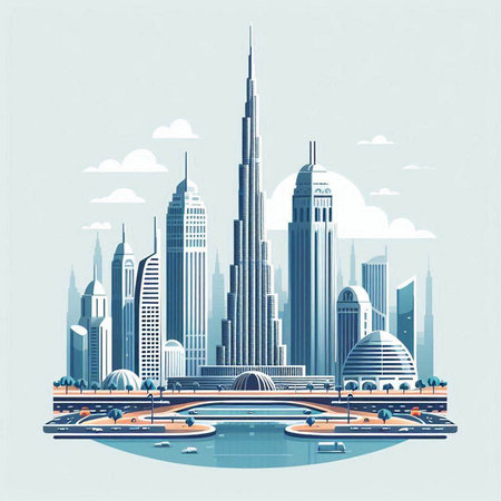 Dubai skyline, United Arab Emirates. Vector illustration in flat styleのイラスト素材