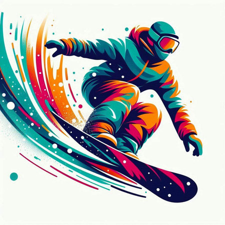 Snowboarder jumping on a colorful background. Abstract vector illustration.のイラスト素材