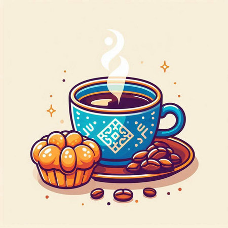 Cup of coffee with cookies. Vector illustration in flat style.のイラスト素材